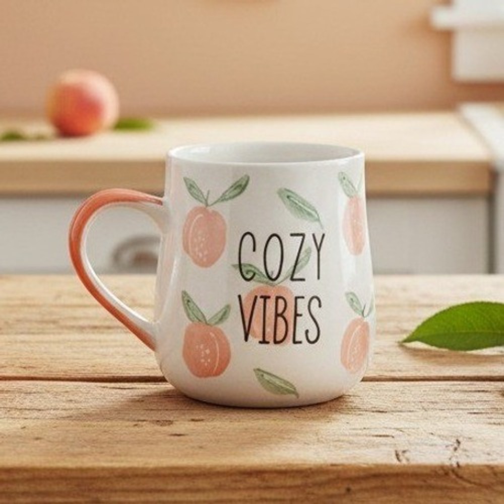 Taimei Teatime "Cozy Vibes"โ Coffee Cup, Ceramic Peach Themed Mug, Drinkware